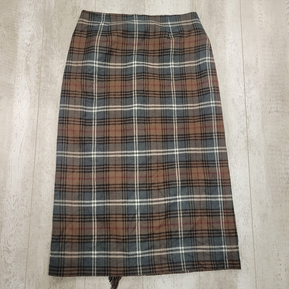 VTG Plaid Fringe Wool Blend Wrap Skirt Size 14 - Picture 7 of 8